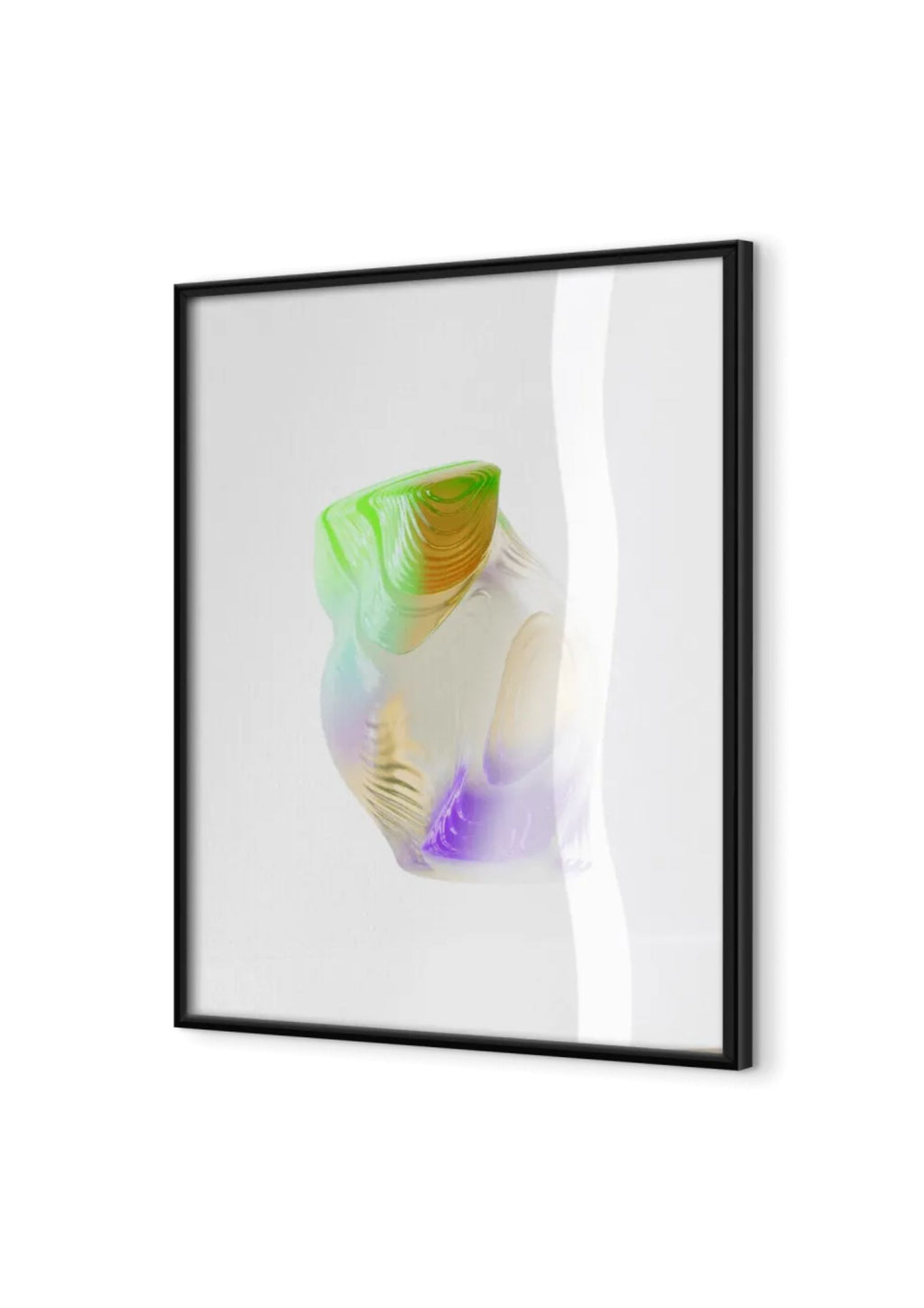 Framed abstract art print with colorful design on a white background
