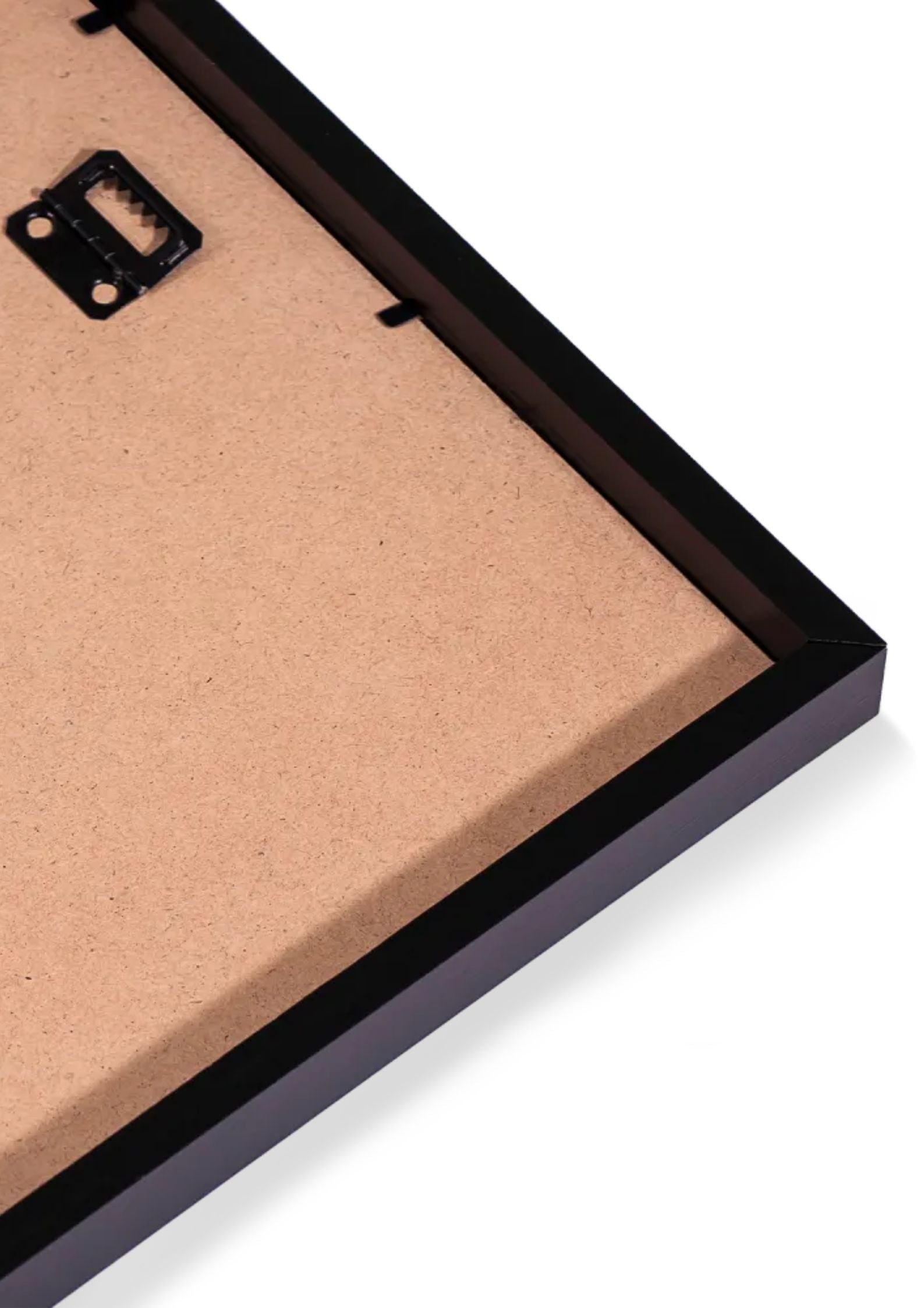Corner of a cardboard with a black frame on a white background